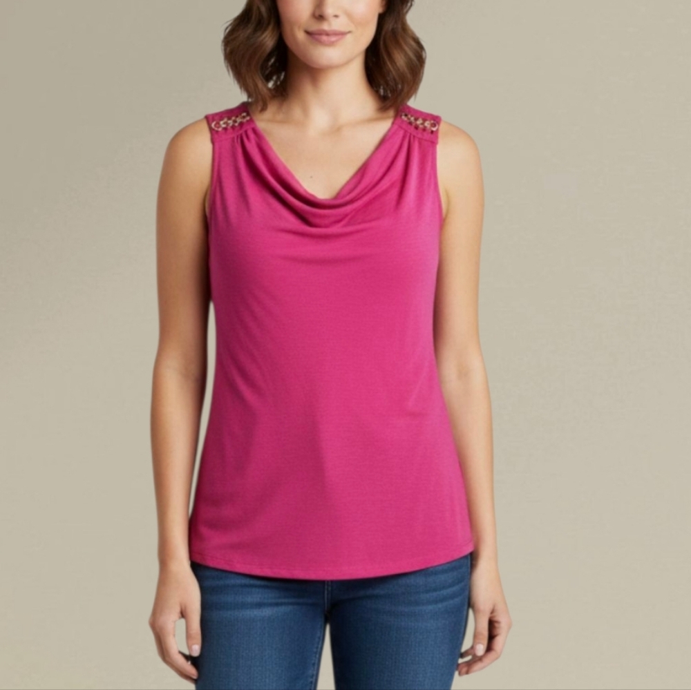 Dana Buchman Magenta Tank Top with Gold Chain Details XL Size